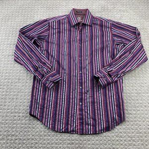 BUGATCHI UOMO Shirt Men Small S Purple Pink Striped Colorful Button Up Formal